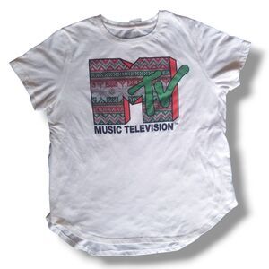 MTV Holiday Christmas T-Shirt Women's 2XL White Lounge Y2K Graphic Print